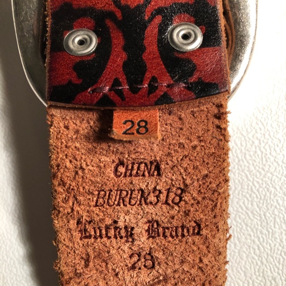 Vintage Lucky Brand BURUR318 Abstract Leather Belt Solid Brass Buckle - Picture 6 of 7